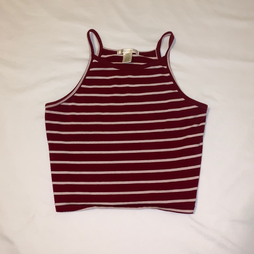 Burgundy & white striped halter top